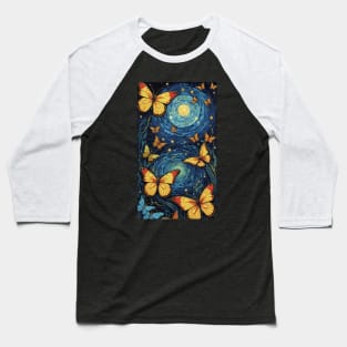 Starry Night Wings: Van Gogh's Butterfly Symphony Baseball T-Shirt